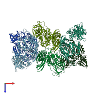 PDB entry 3cb4 coloured by chain, top view.