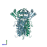 PDB entry 3cb5 coloured by chain, side view.