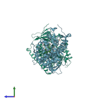 PDB entry 3cbd coloured by chain, side view.