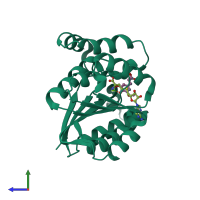 PDB entry 3cbg coloured by chain, side view.