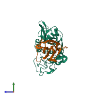 PDB entry 3cbk coloured by chain, side view.