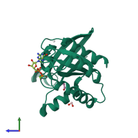 PDB entry 3cbq coloured by chain, side view.