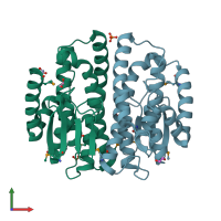 PDB entry 3cbu coloured by chain, front view.