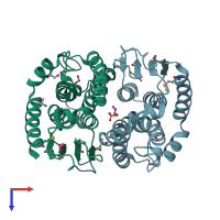 PDB entry 3cbu coloured by chain, top view.