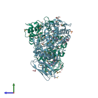 PDB entry 3cc1 coloured by chain, side view.
