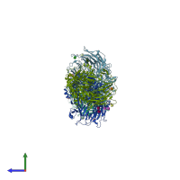 PDB entry 3ccb coloured by chain, side view.