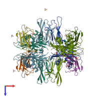 PDB entry 3cch coloured by chain, top view.