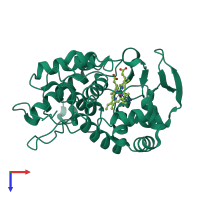 PDB entry 3ccx coloured by chain, top view.