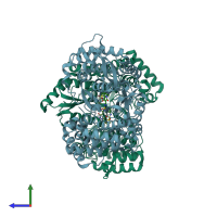 PDB entry 3cde coloured by chain, side view.