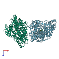 PDB entry 3cde coloured by chain, top view.