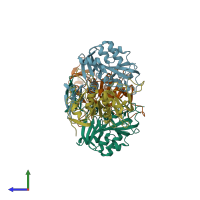 PDB entry 3cdk coloured by chain, side view.
