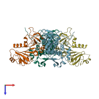 PDB entry 3cdk coloured by chain, top view.