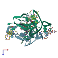PDB entry 3cdm coloured by chain, top view.