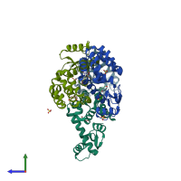 PDB entry 3cdo coloured by chain, side view.