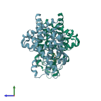 PDB entry 3cdp coloured by chain, side view.