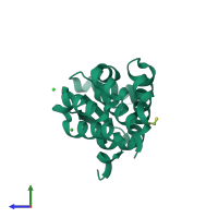 PDB entry 3cdt coloured by chain, side view.