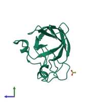 PDB entry 3ce1 coloured by chain, side view.