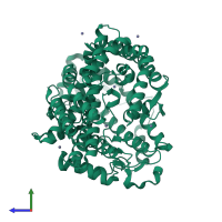 PDB entry 3ce2 coloured by chain, side view.
