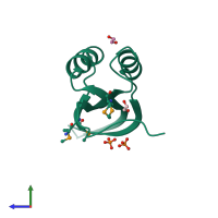 PDB entry 3ce8 coloured by chain, side view.