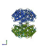 PDB entry 3ce9 coloured by chain, side view.