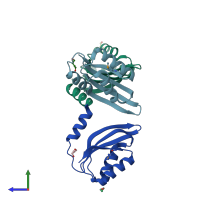 PDB entry 3ced coloured by chain, side view.