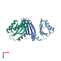 PDB entry 3ced coloured by chain, top view.