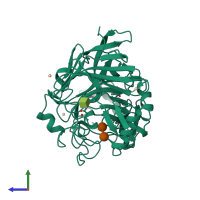 PDB entry 3cel coloured by chain, side view.