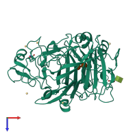 PDB entry 3cel coloured by chain, top view.