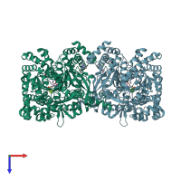 PDB entry 3cem coloured by chain, top view.