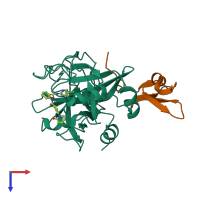 PDB entry 3cen coloured by chain, top view.