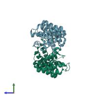 PDB entry 3ceq coloured by chain, side view.