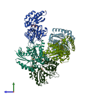 PDB entry 3cer coloured by chain, side view.