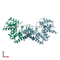 PDB entry 3cet coloured by chain, front view.