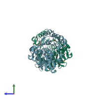 PDB entry 3cet coloured by chain, side view.