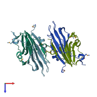 PDB entry 3cew coloured by chain, top view.