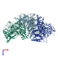 PDB entry 3cf1 coloured by chain, top view.