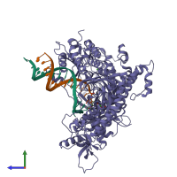 PDB entry 3cfp coloured by chain, side view.