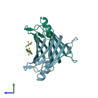 PDB entry 3cft coloured by chain, side view.