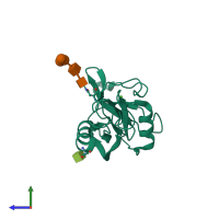 PDB entry 3cfw coloured by chain, side view.