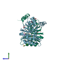 PDB entry 3cgg coloured by chain, side view.