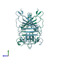 PDB entry 3cgu coloured by chain, side view.