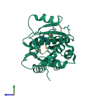PDB entry 3cgx coloured by chain, side view.