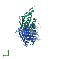 PDB entry 3cgz coloured by chain, side view.