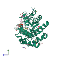 PDB entry 3ch0 coloured by chain, side view.