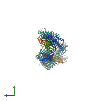 PDB entry 3ch1 coloured by chain, side view.