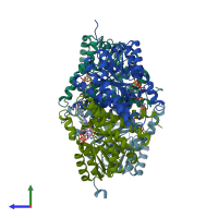 PDB entry 3ch6 coloured by chain, side view.