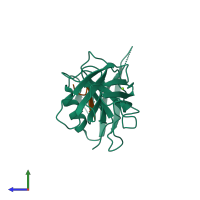 PDB entry 3ch8 coloured by chain, side view.