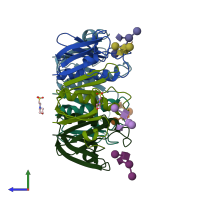 PDB entry 3chb coloured by chain, side view.