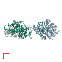 PDB entry 3chc coloured by chain, top view.