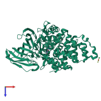 PDB entry 3cho coloured by chain, top view.